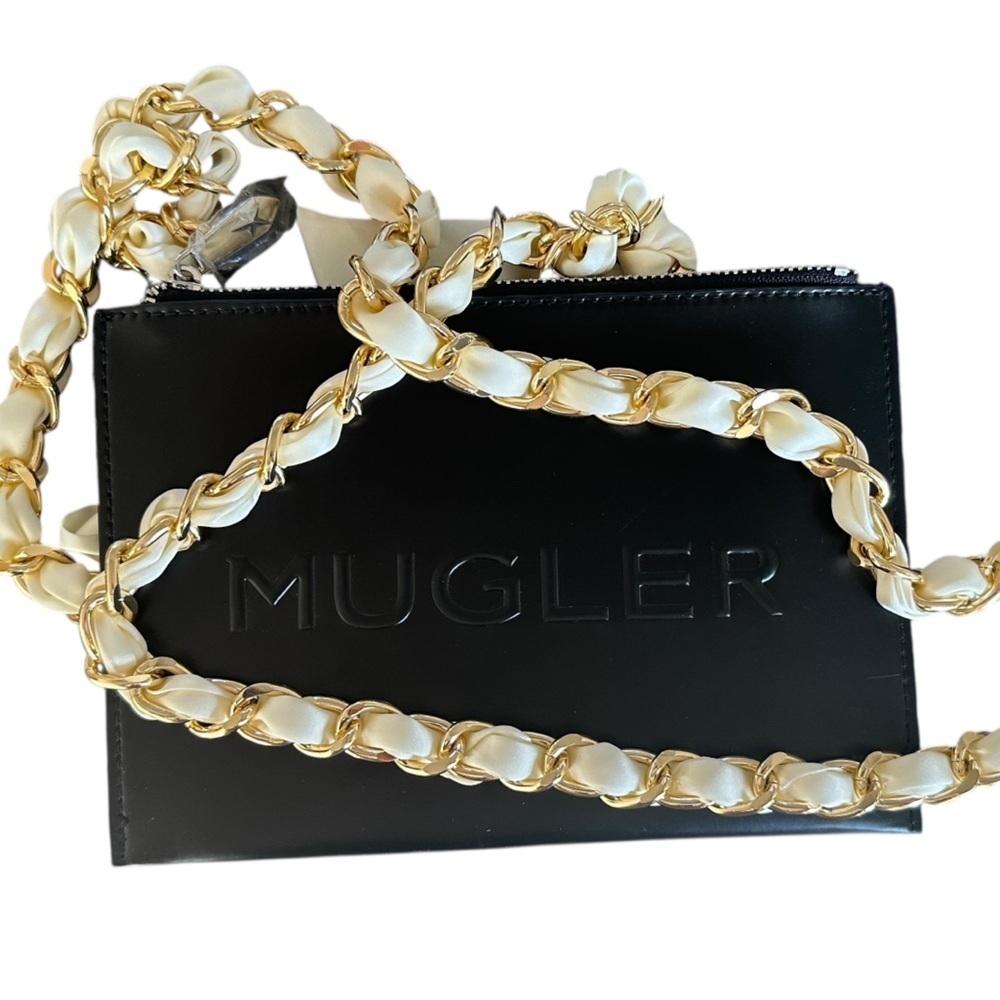 Mugler Clutch Crossbody NWOT Detachable Gold Chain & White Strap